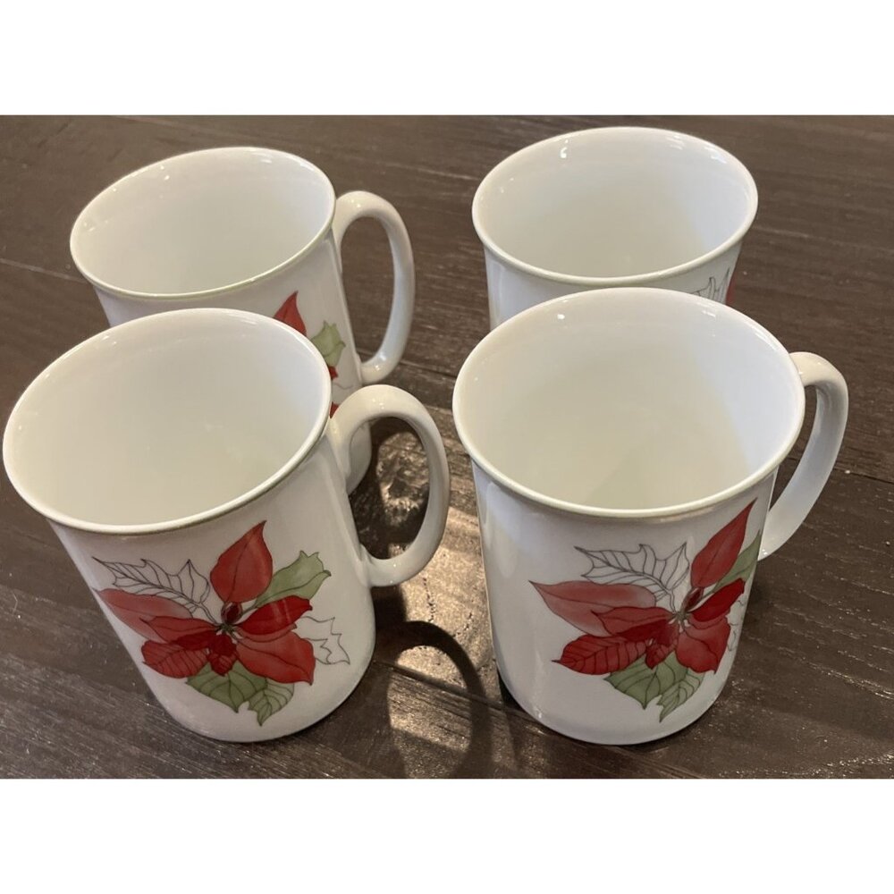Block Spal Watercolors Poinsettia‎ Coffee Tea Mugs Mug 1982 Set Of 4 Vintage